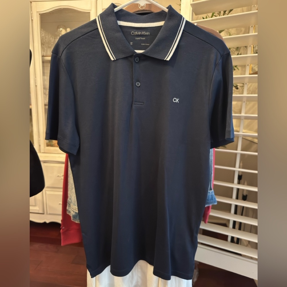 Calvin Klein Blue Polo Shirt with Contrast Trim